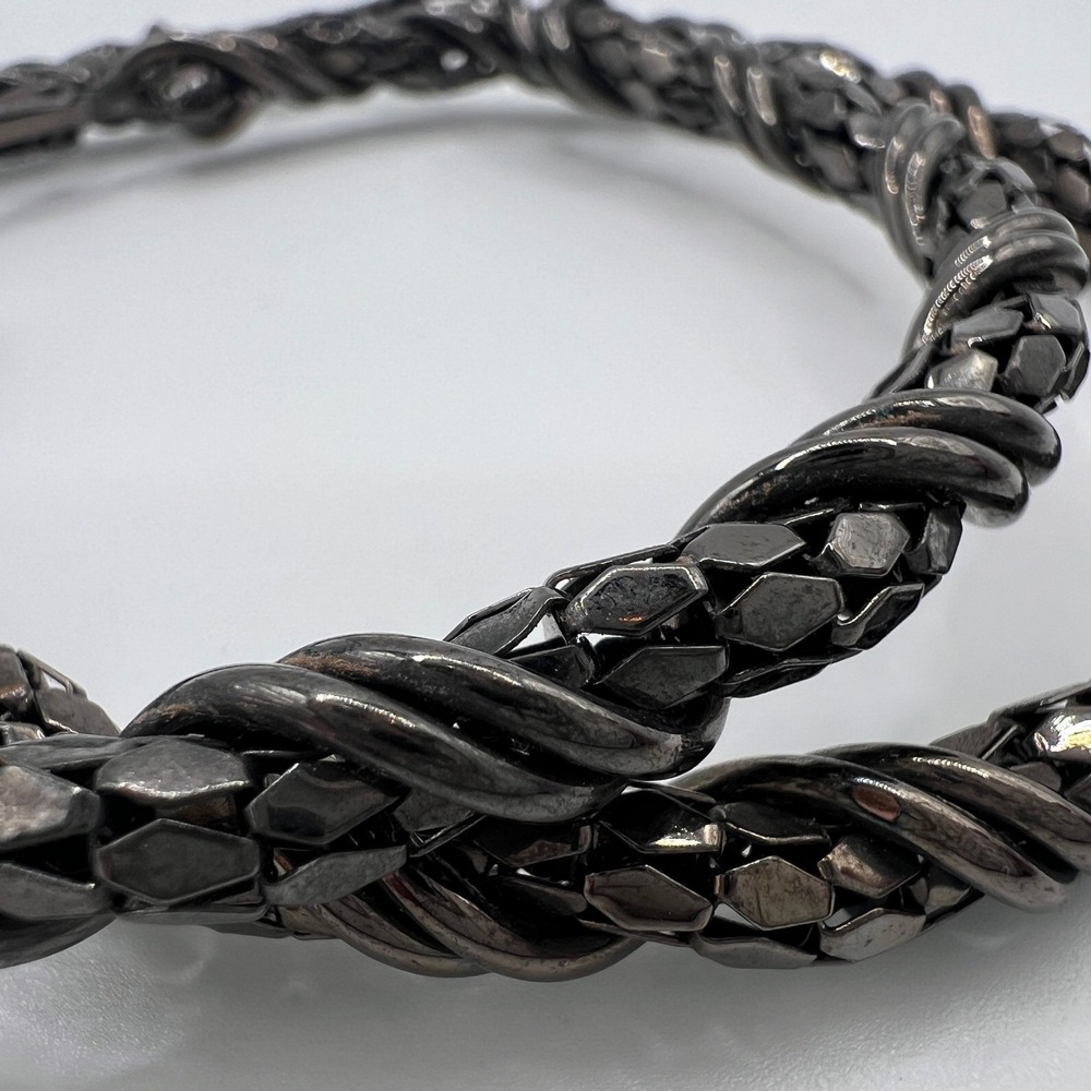 Gunmetal‎ Grey Twisted Rope Textured Large Hoop Earrings Latch Back Statement